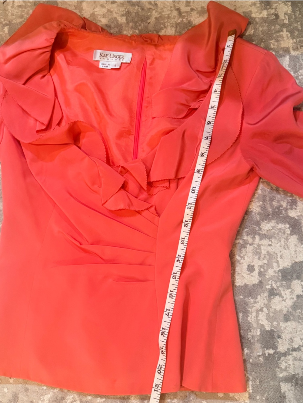 Kay Unger Silk Coral Ruffle-Trim Women's Blouse - Picture 5 of 8